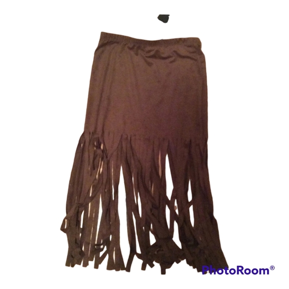 Brown Cognac 70’s Faux Suede Fringe Skirt - Size XXS, XS, 00, 0 - Picture 2 of 4